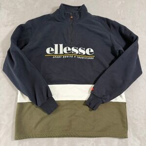 Ellesse Mens Quarter Zip Colorblock Sweatshirt‎ Navy Green EM08110 Size M